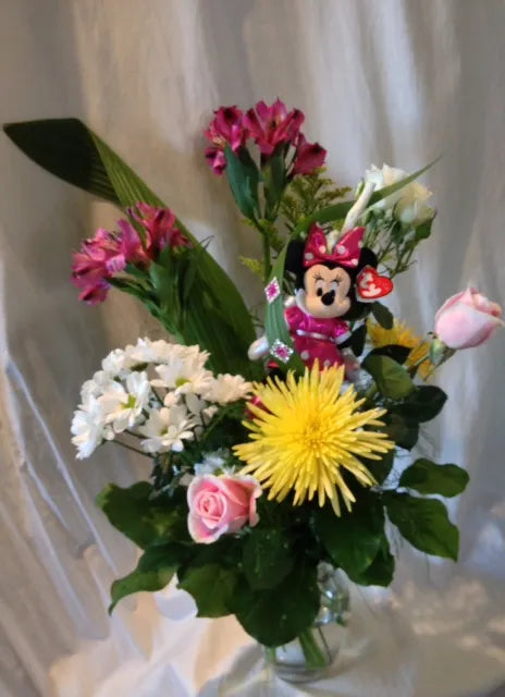 1 - 95.00$ EN VASE PELUCHE CHOIX DU FLEURISTE