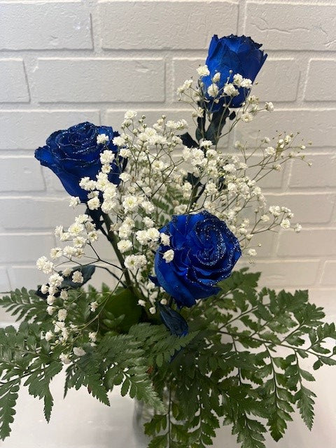 3 x roses bleu